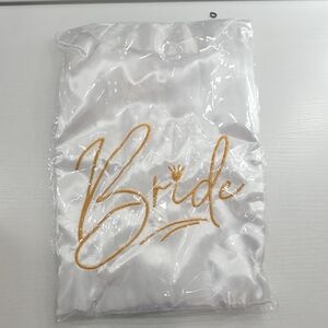NWT White With Gold Lettering Bride Robe